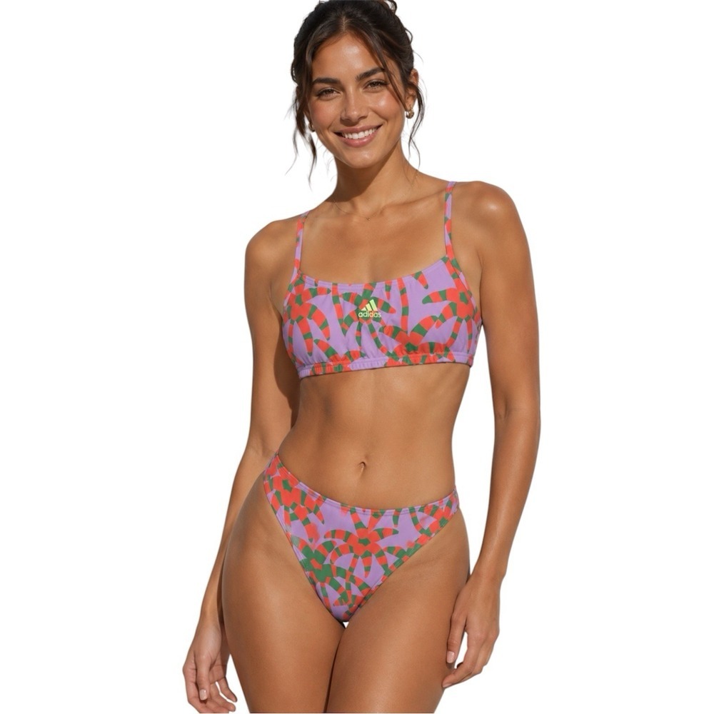 Adidas x FARM Rio Tropical Palm Tree Bikini Set Purple Green Orange XS NWT